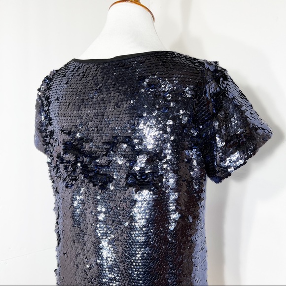 SOLD-Anthropologie Blue Jewel Tone Sequin Short Sleeve Blouse Tee - Picture 6 of 11